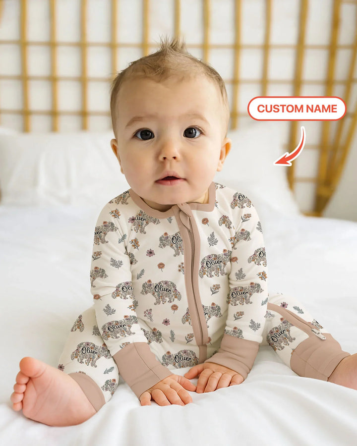 Custom Name Floral Bear Family Matching Bamboo Convertible Zippy