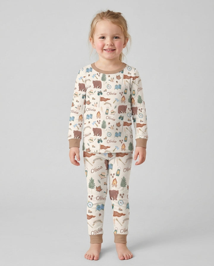 Custom Name Adventure Outdoors Bamboo Two Piece Long Sleeve Pajama Set