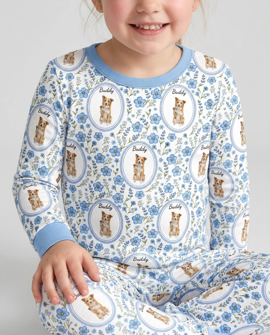 Custom Pet Photo Flower Garden Bamboo Two Piece Long Sleeve Pajama Set