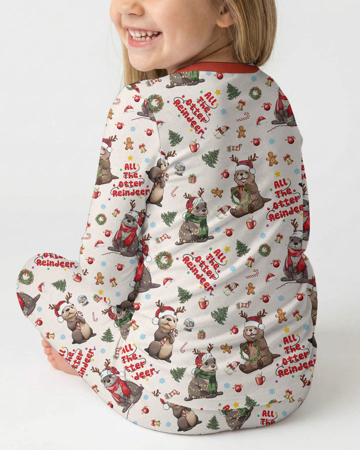 All The Otter Reindeer Bamboo Two Piece Long Sleeve Pajama Set