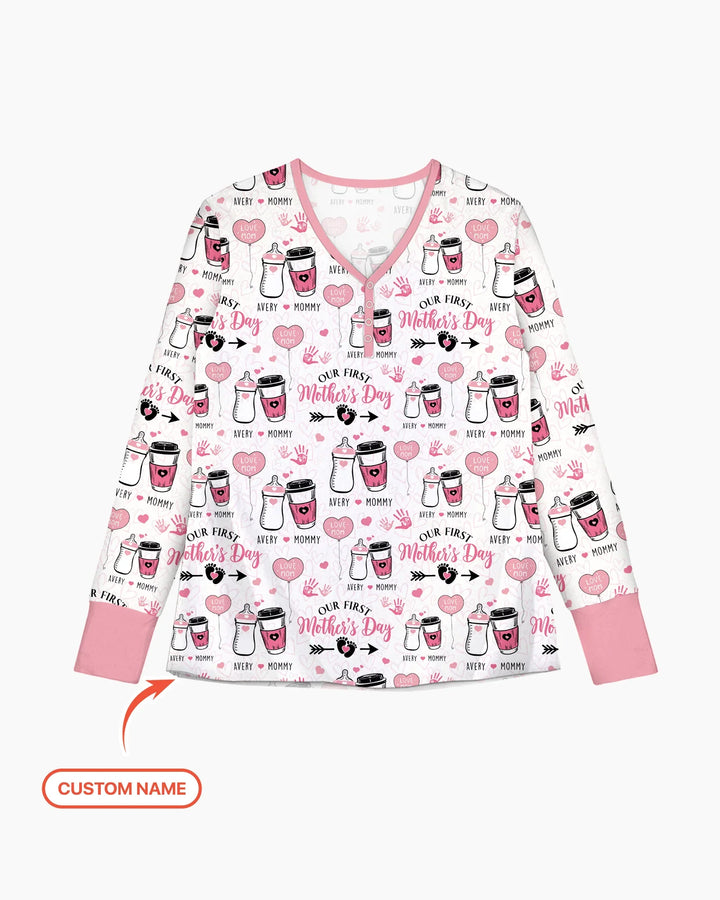 Personalisiertes „Erster Muttertag“-Trink-Pyjama-Set aus Bambus für Damen