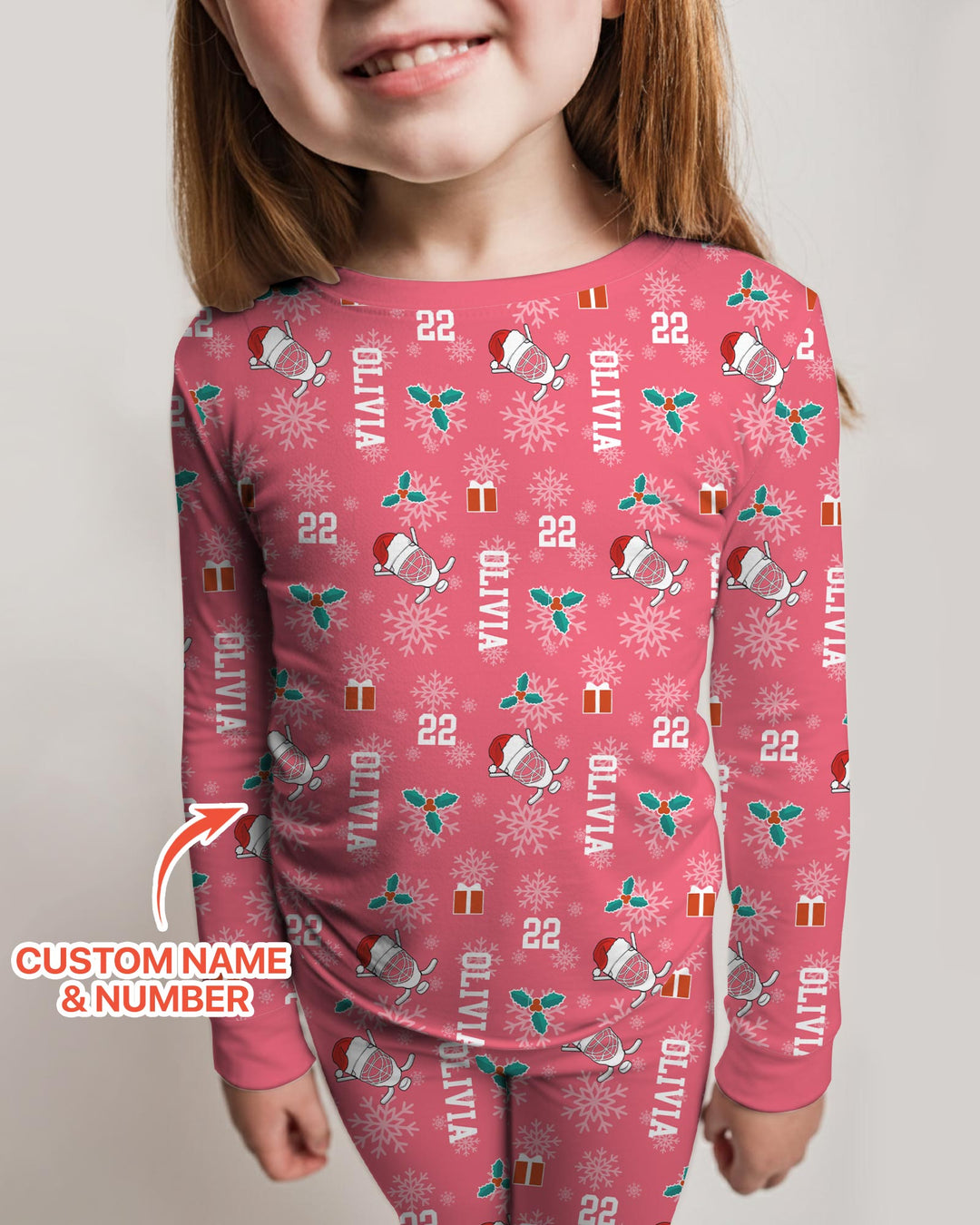 Custom Name Hockey Holiday Bamboo Two Piece Long Sleeve Pajama Set