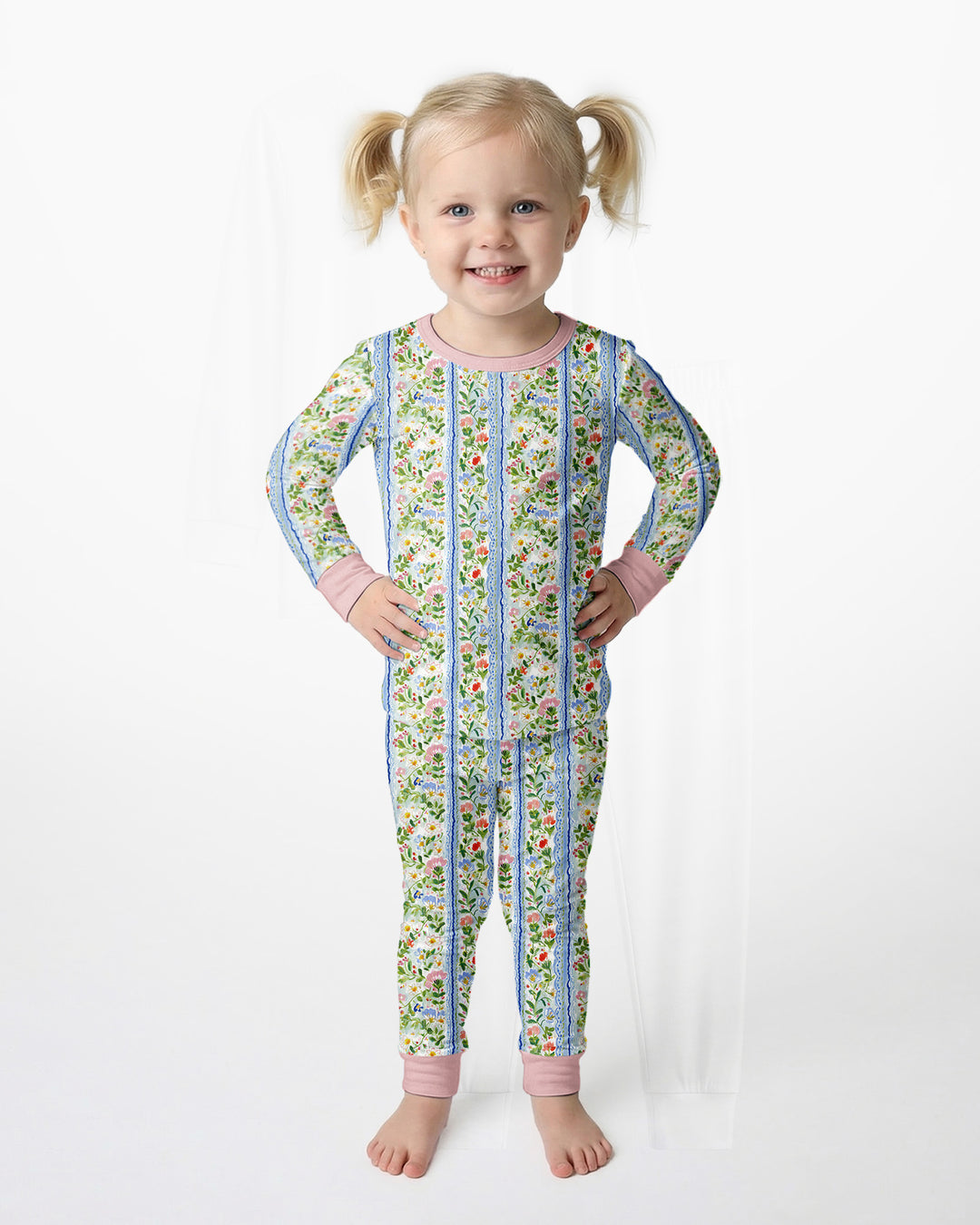 Pastel Floral Girl Bamboo Two Piece Long Sleeve Pajama Set