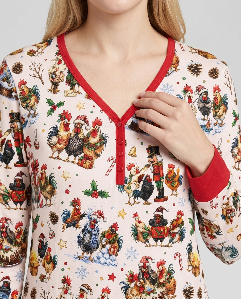 Funny Roosters On Christmas Bamboo Women Pajama Set