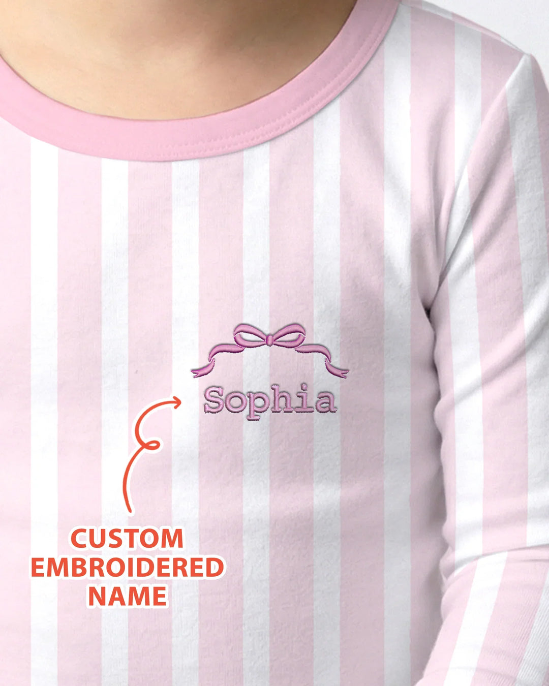 Personalized Embroidered Pink Stripes Baby Bamboo Two Piece Long Sleeve Pajama Set