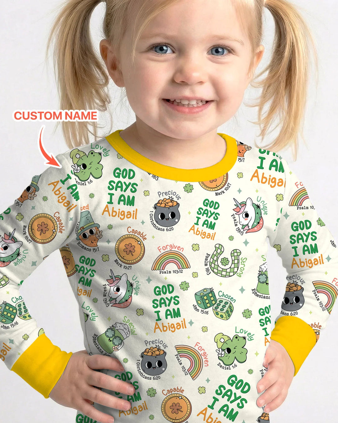 Personalized God Says I Am St. Patrick's Day Family Matching Bamboo Two Piece Long Sleeve Pajama Set