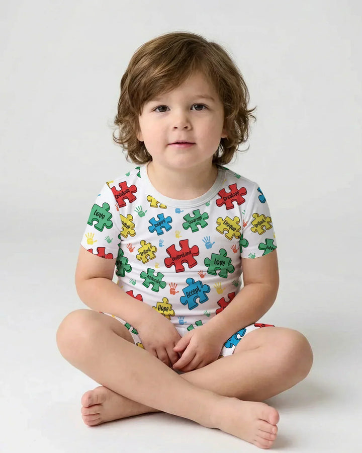 Puzzle You Are Bamboo Two Piece Short Sleeve Shorts Pajama Set