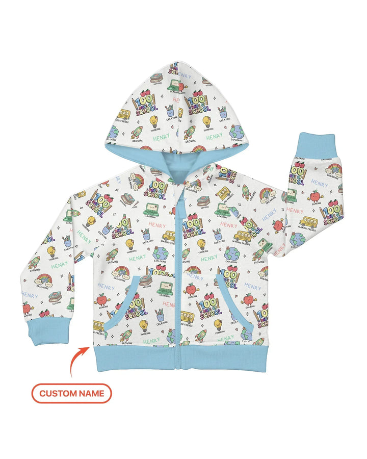 Benutzerdefinierter Name Feier Hundert Tage Bambus Reißverschluss Hoodie