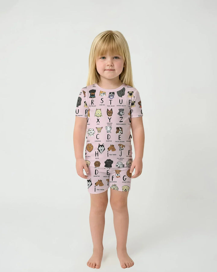 Funny Dogs Alphabet Bamboo Two Piece Short Sleeve Shorts Pajama Set