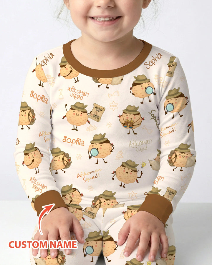 Custom Name Passover Afikoman Bamboo Two Piece Long Sleeve Pajama Set