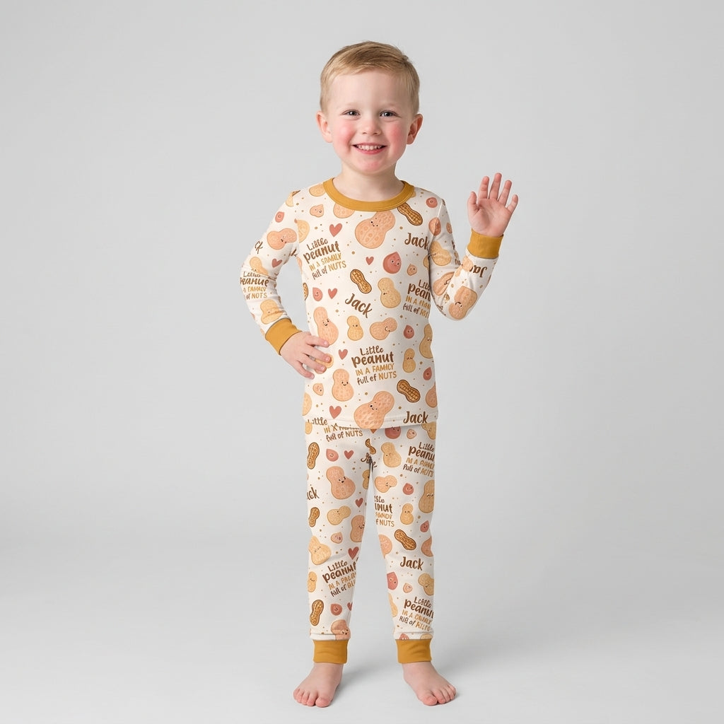 Custom Name Little Peanut In A Family Full Of Nuts Bamboo Two Piece Long Sleeve Pajama SeT