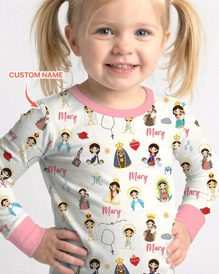 Custom Name Mother Mary Bamboo Two Piece Long Sleeve Pajama Set