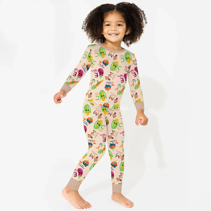 Veggie Letter Bamboo Two Piece Long Sleeve Pajama Set