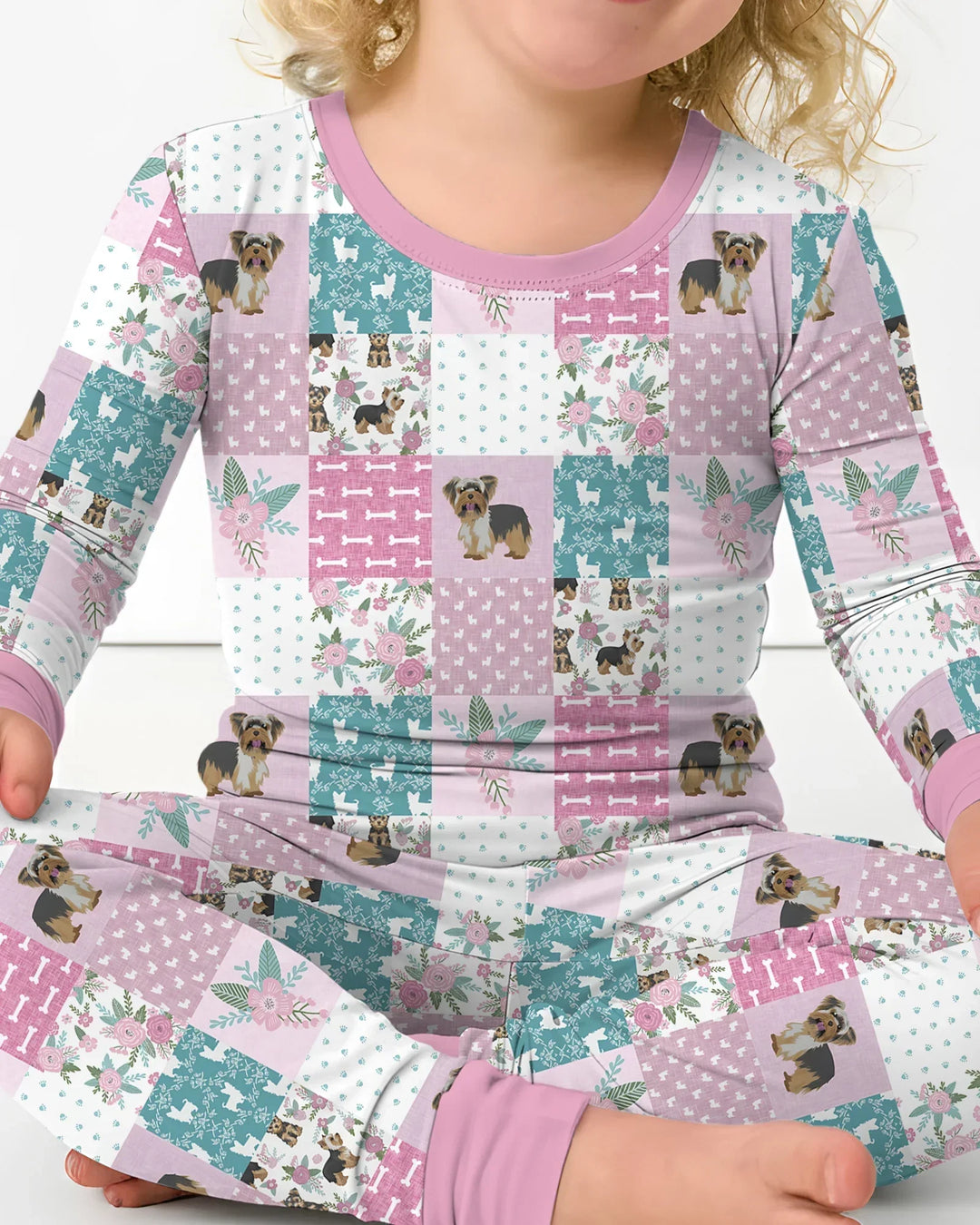 Floral Yorkie Grace Bamboo Two Piece Long Sleeve Pajama Set