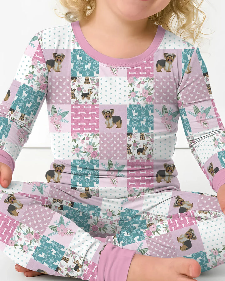 Floral Yorkie Grace Bamboo Two Piece Long Sleeve Pajama Set