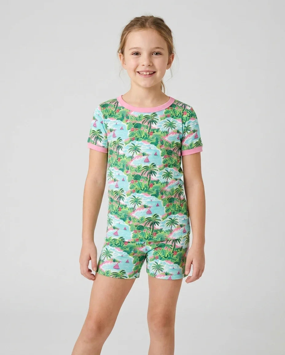 Template Zweiteiliges Pyjama-Set mit kurzen Ärmeln und Shorts