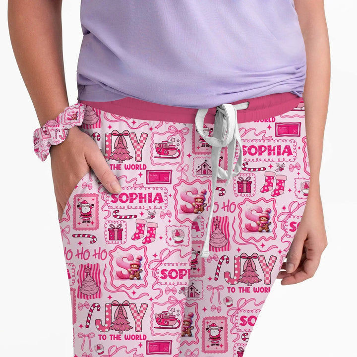 Custom Name Preppy Pink Christmas Women Pajama Set , Custom Name Preppy Pink Christmas Women Pajama Set - Only Shirt / S