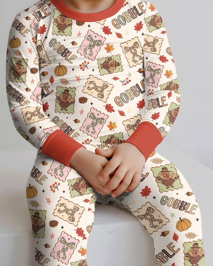 Preppy Thanksgiving Gobble Bamboo Two Piece Long Sleeve Pajama Set
