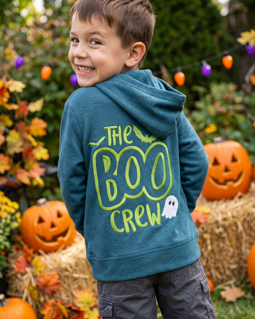 Custom Name The Boo Crew Embroidered Bamboo Zip Hoodie