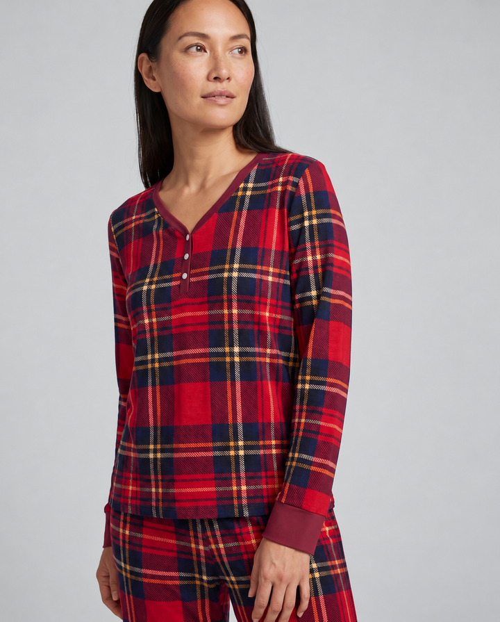 Classic Red Christmas Tartan Plaid Bamboo Women Pajama Set