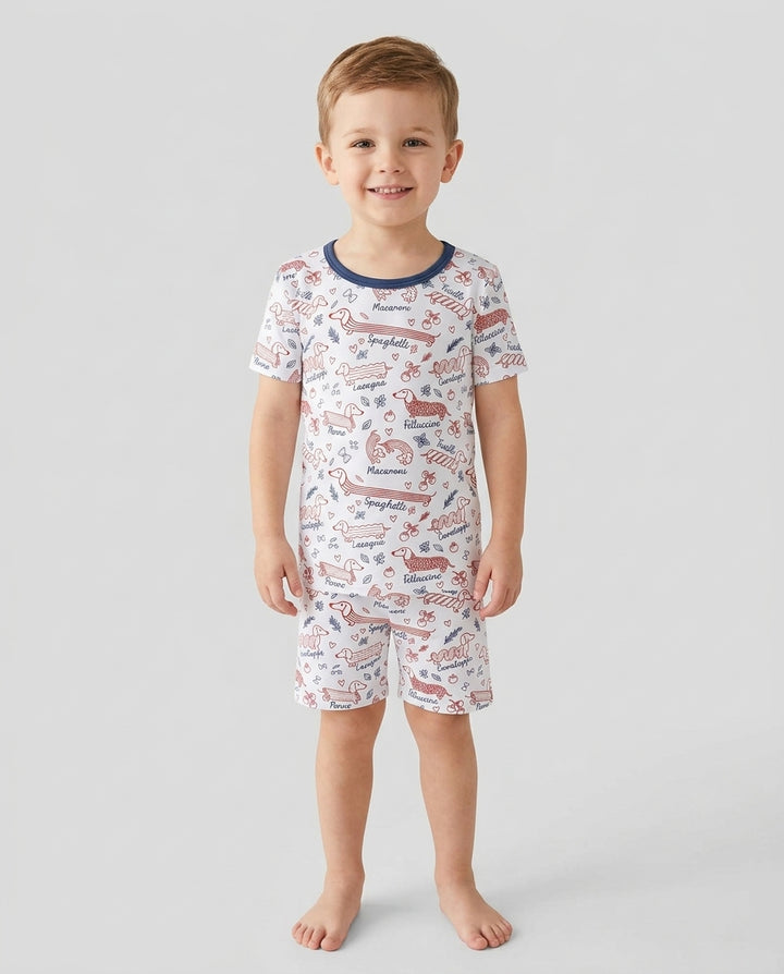 Funny Dachshund Pasta Pups Bamboo Two Piece Short Sleeve Shorts Pajama Set