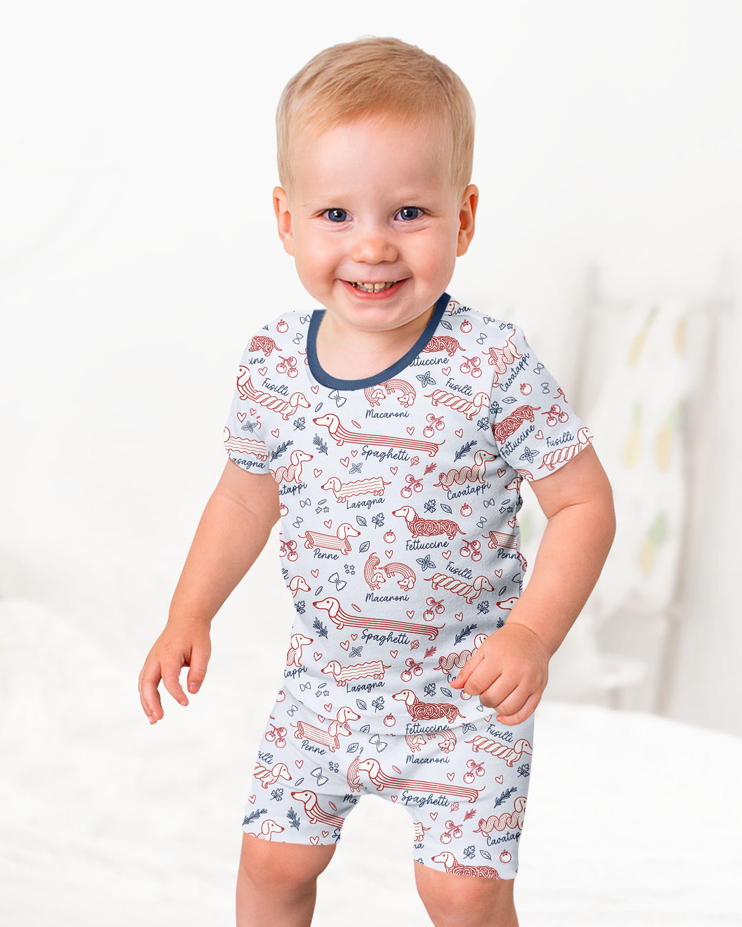 Funny Dachshund Pasta Pups Bamboo Two Piece Short Sleeve Shorts Pajama Set