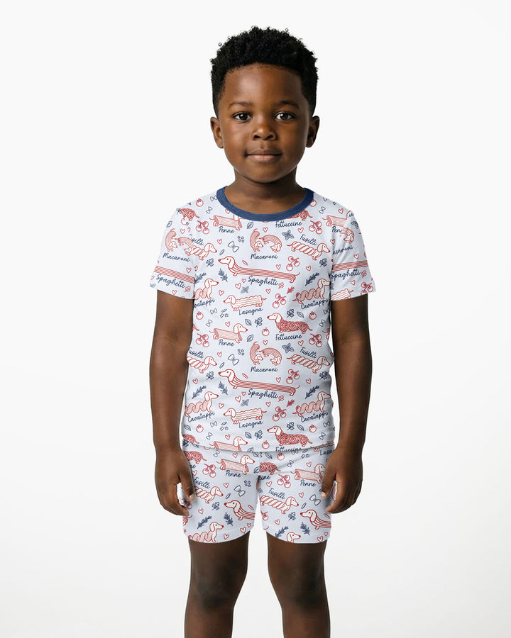 Funny Dachshund Pasta Pups Bamboo Two Piece Short Sleeve Shorts Pajama Set