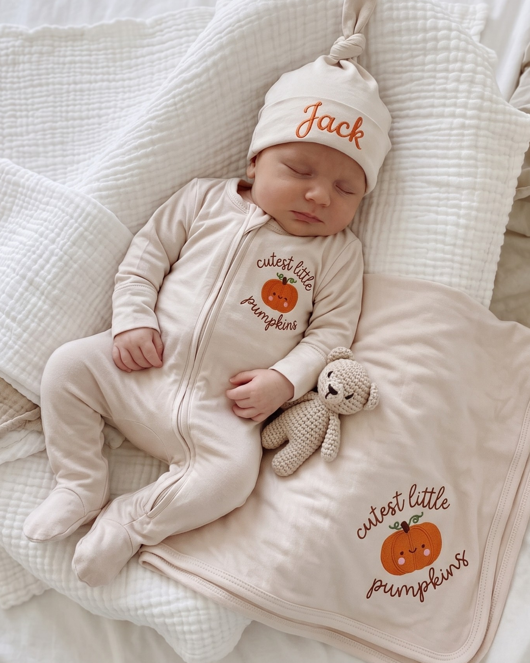 Personalized Cutest Little Pumpkin Embroidered Bamboo Welcome Home Bundle