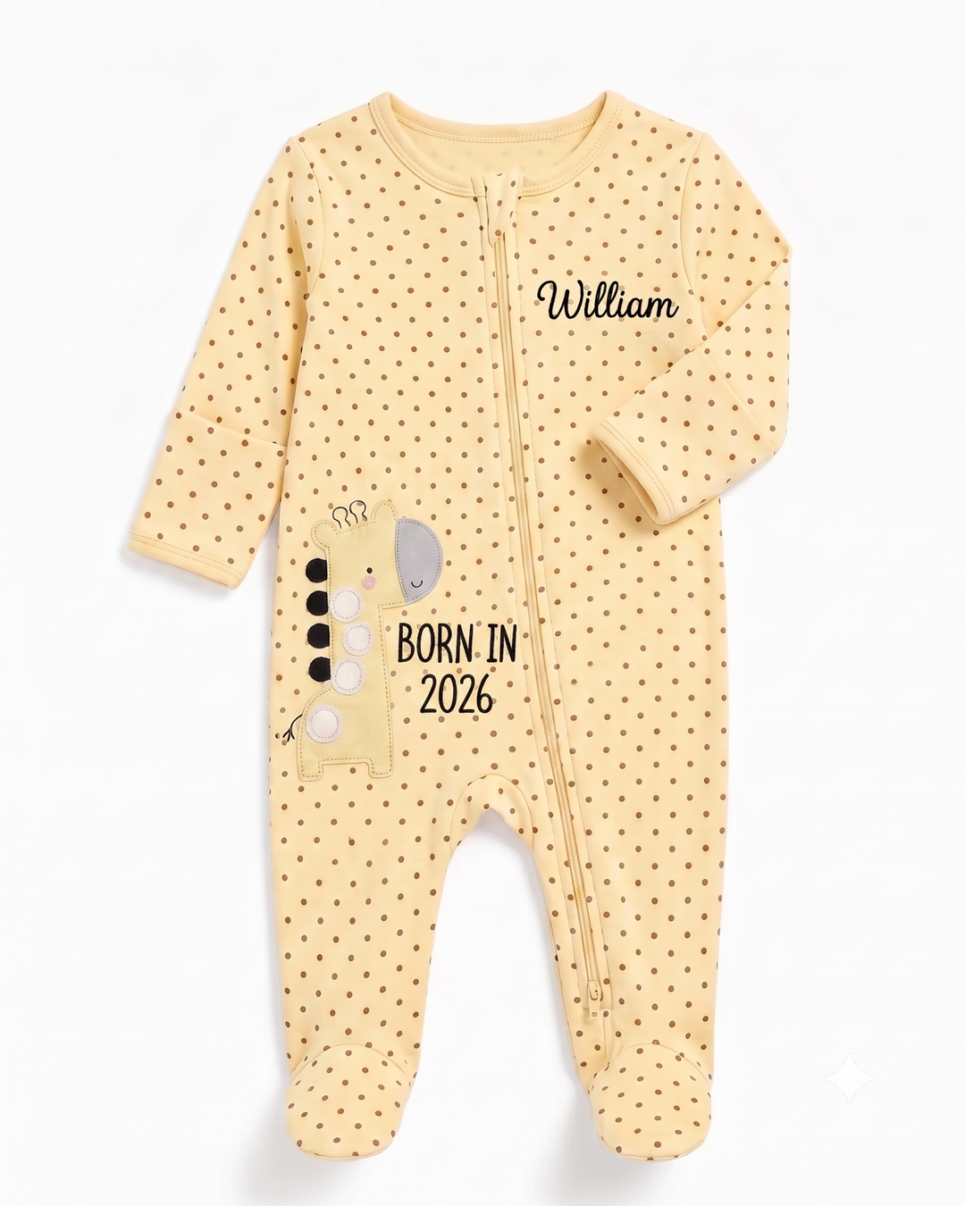 Little Giraffe Embroidered Bamboo Zipper Footie