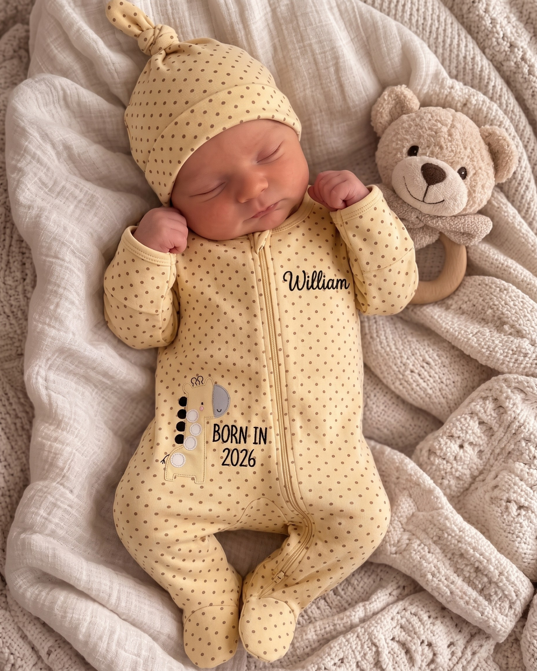 Little Giraffe Embroidered Bamboo Zipper Footie