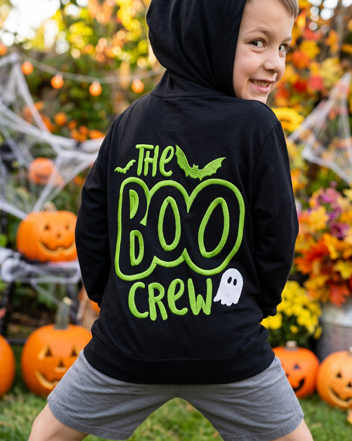 Custom Name The Boo Crew Embroidered Bamboo Zip Hoodie
