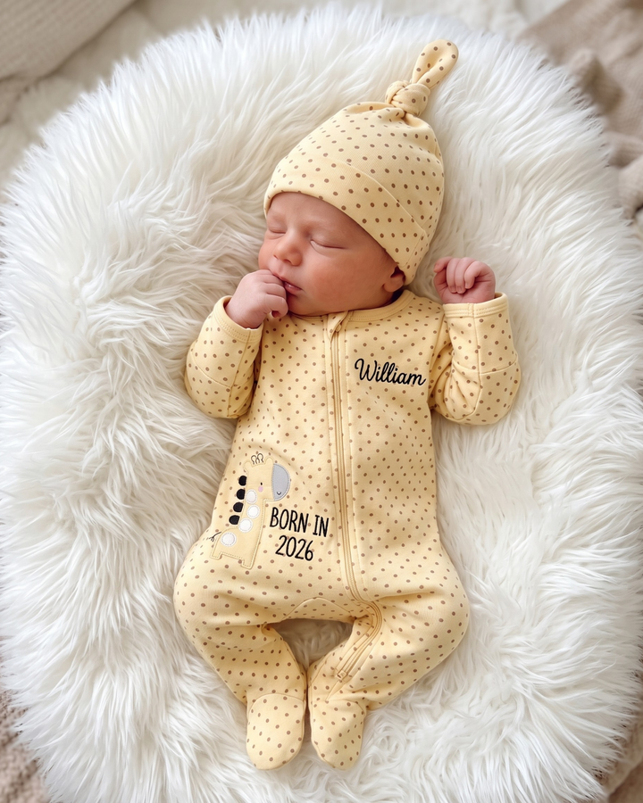 Little Giraffe Embroidered Bamboo Zipper Footie