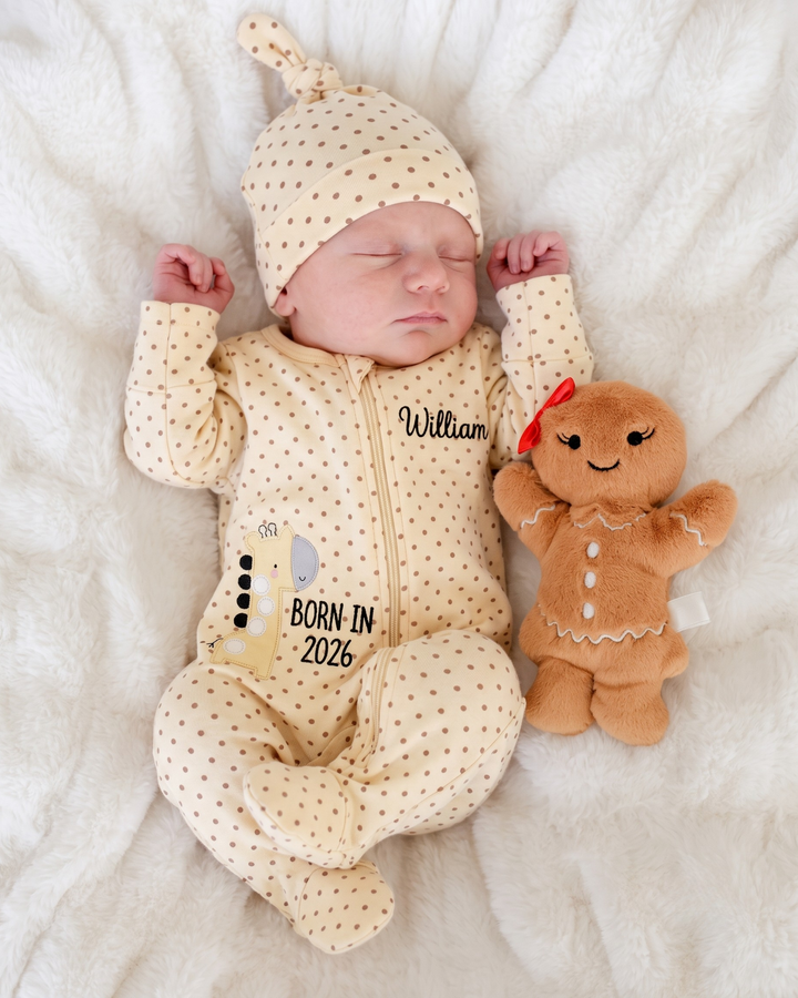 Little Giraffe Embroidered Bamboo Zipper Footie