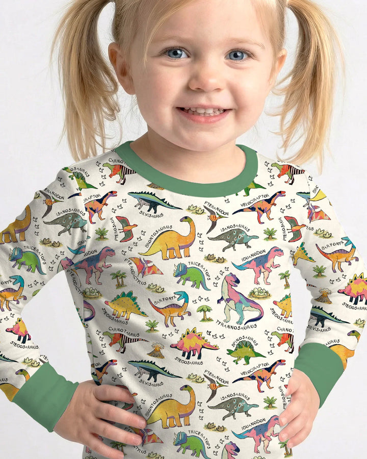 All The Dino Types Bamboo Two Piece Long Sleeve Pajama Set