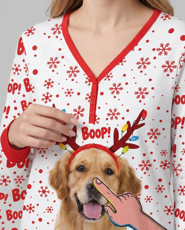 Custom Pet Photo Funny Christmas Boop Bamboo Women Pajama Set