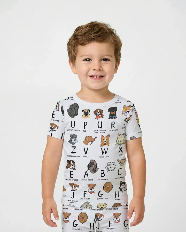 Funny Dogs Alphabet Bamboo Two Piece Short Sleeve Pajama Set