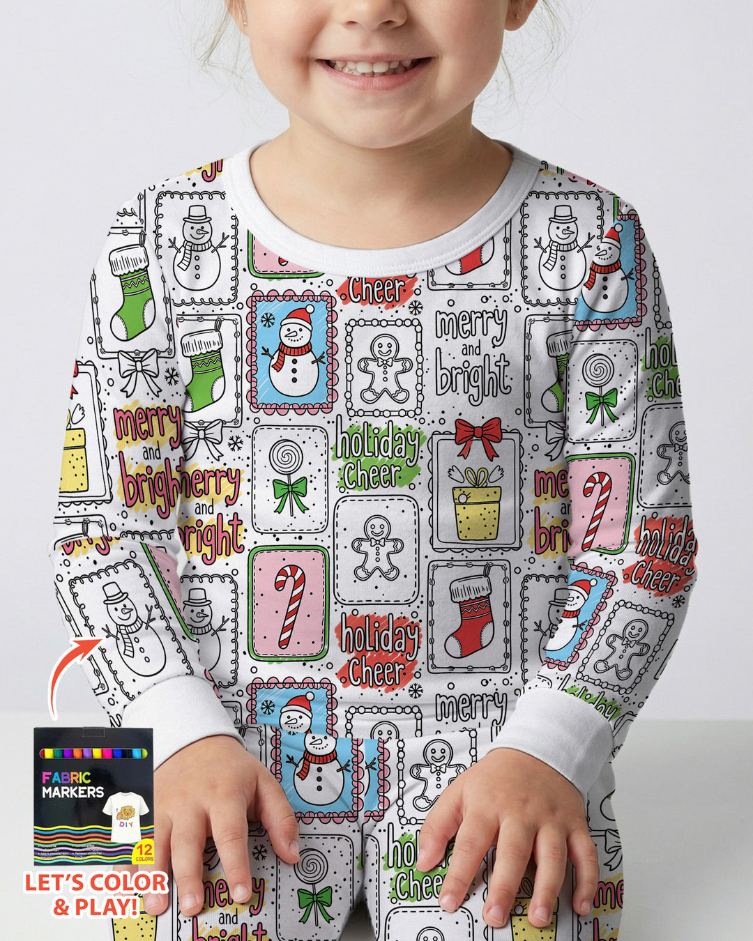 Merry Christmas Colorable  Bamboo Two Piece Long Sleeve Pajama Set