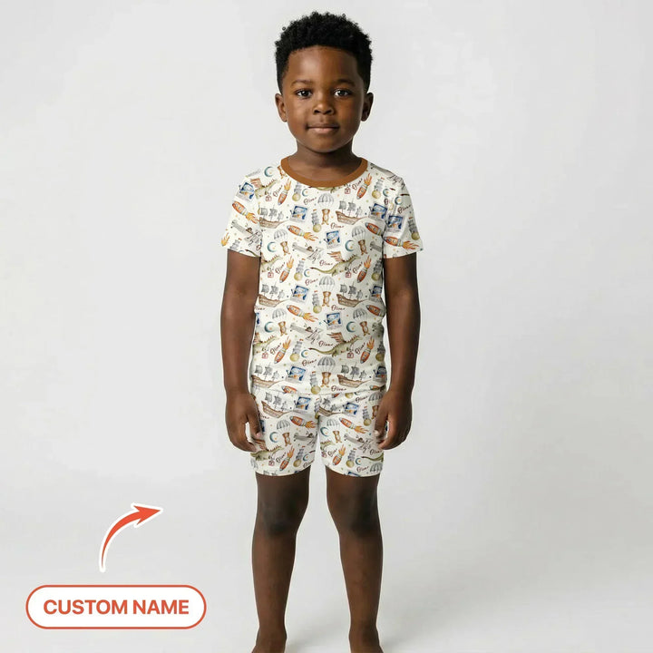 Zweiteiliges Pyjama-Set mit kurzen Ärmeln und Shorts im Sommer-Design
