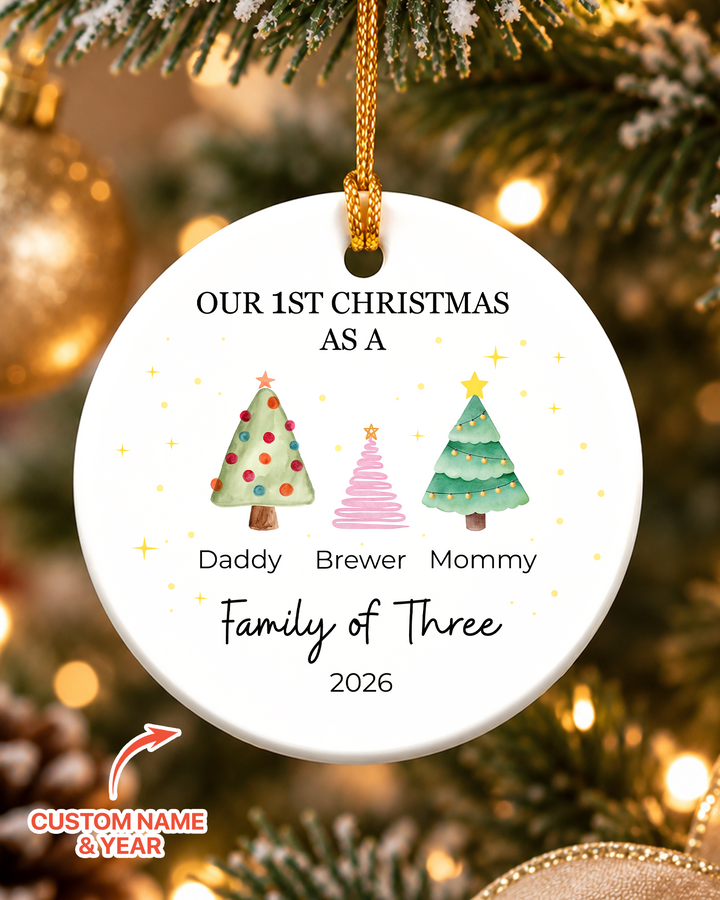 Custom Family First Christmas Tree Ceramic Ornament