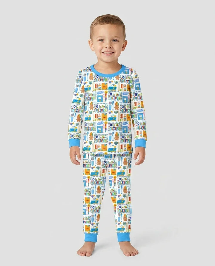 Zweiteiliges Langarm-Pyjama-Set mit Sommerfrüchten