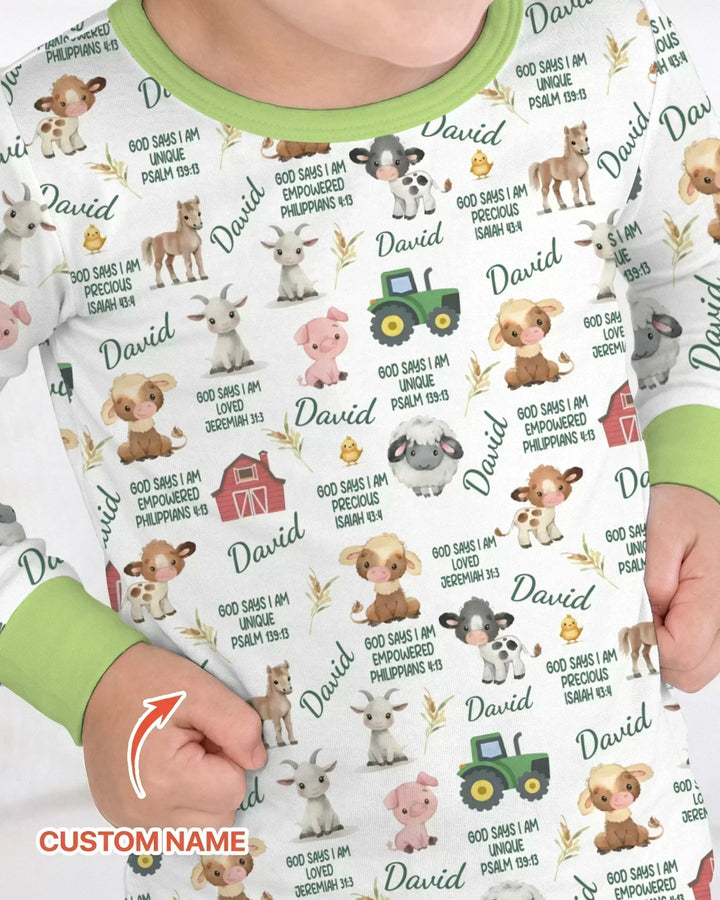 Custom Name God Says I Am Farm Animals Bamboo Two Piece Long Sleeve Pajama Set