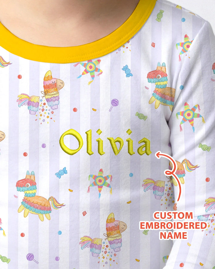 Personalized Embroidered Name Cinco De Mayo Bamboo Two Piece Long Sleeve Pajama Set