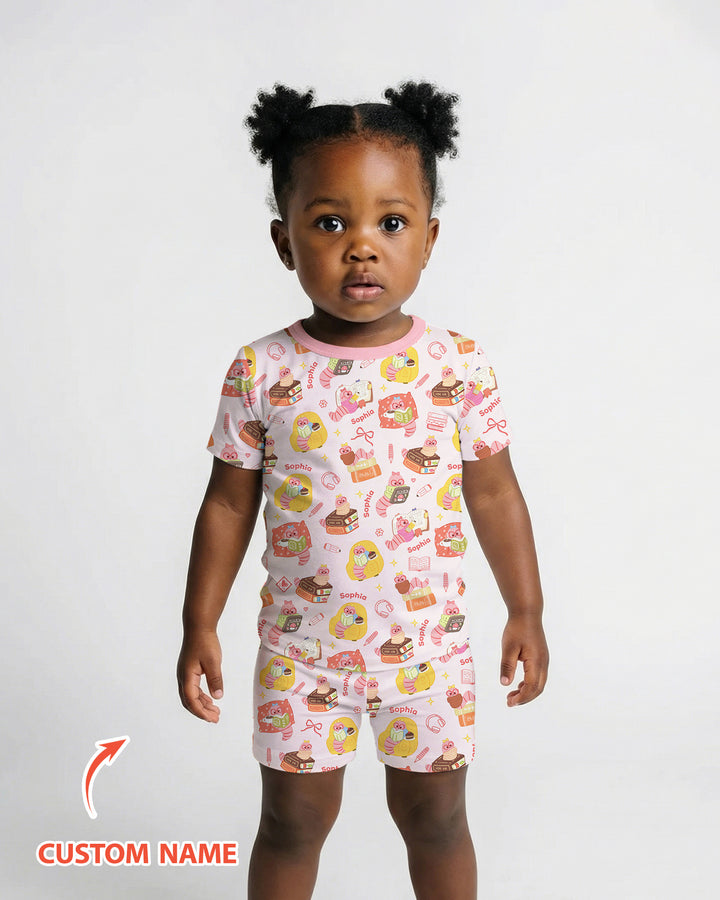 Little Book Worm Family Matching Bamboo Two Piece Short Sleeve Shorts Pajama Set