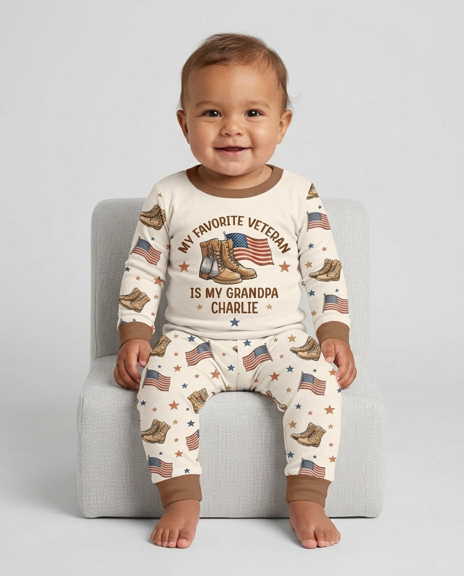 My Favorite Veteran Is My Grandpa Bamboo Two Piece Long Sleeve Pajama Set