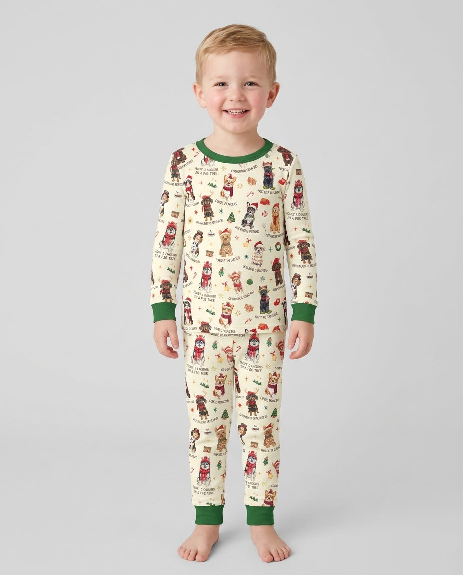 Retro 12 Dogs of Christmas Bamboo Two Piece Long Sleeve Pajama Set