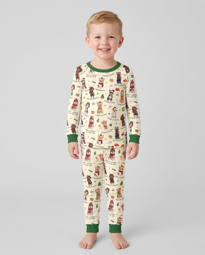 Retro 12 Dogs of Christmas Bamboo Two Piece Long Sleeve Pajama Set