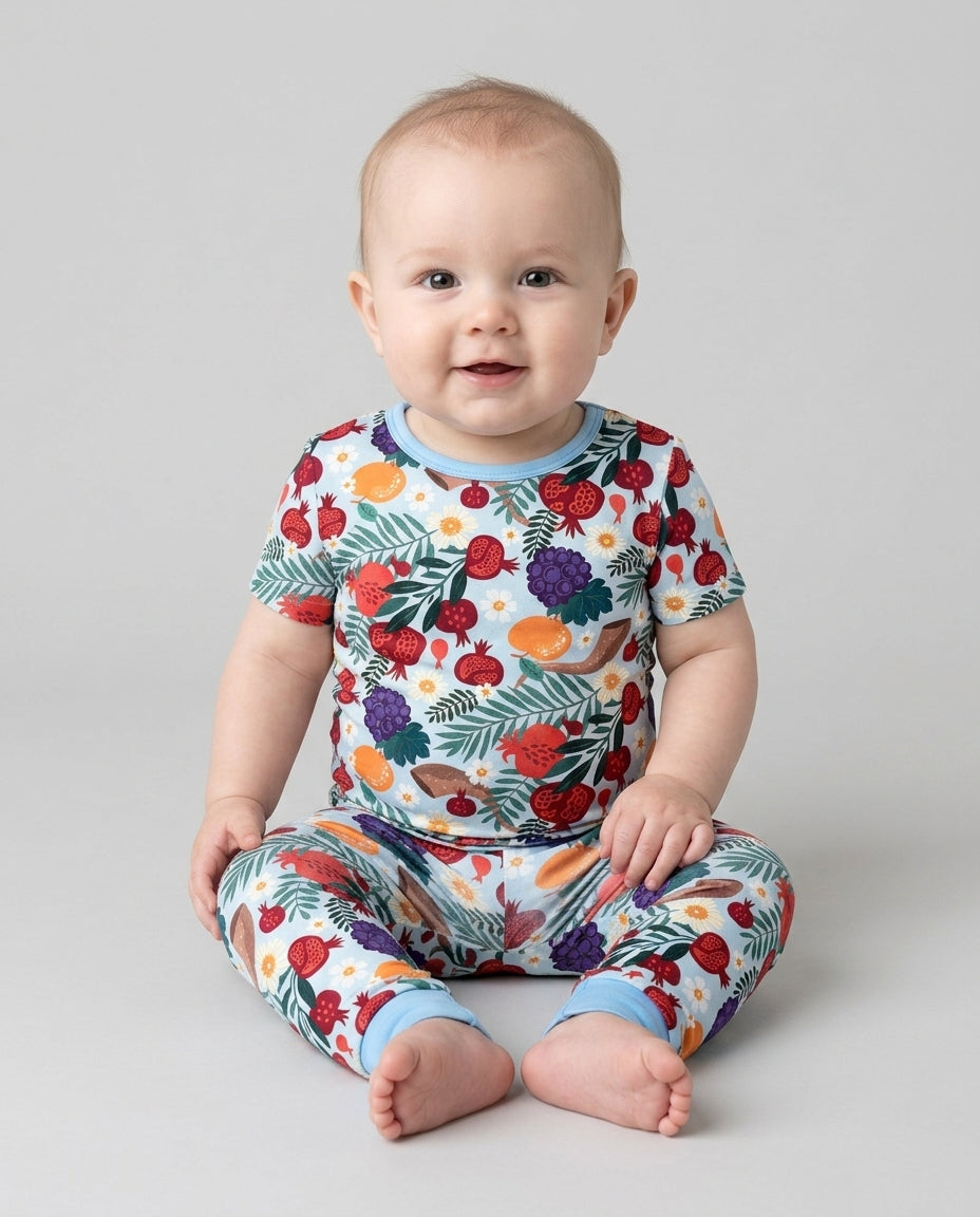 Pomegranate Blessings Night Family Matching Bamboo Two Piece Short Sleeve Pajama Set