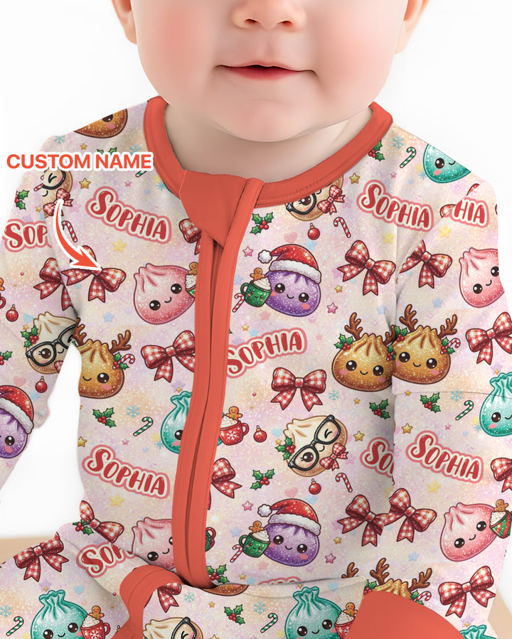 Custom Name Merry Christmas Dumpling Bamboo Convertible Zippy