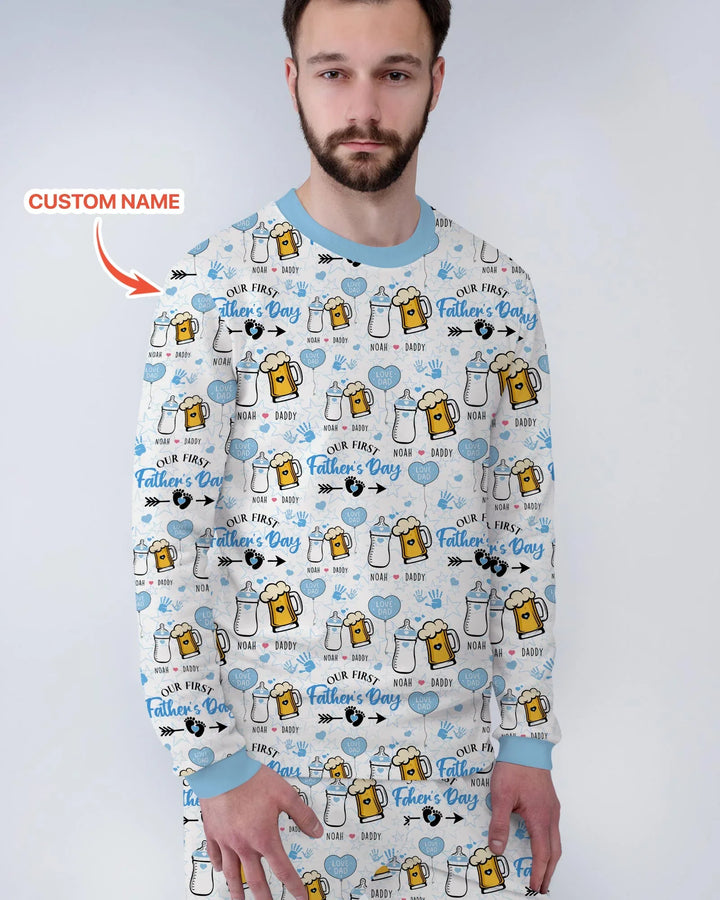 Custom Name First Father's Day Drink Bamboo Men's Pajama Set
