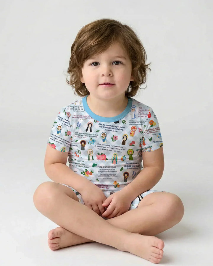 Catholic Saint Quotes Bamboo Two Piece Short Sleeve Shorts Pajama Set